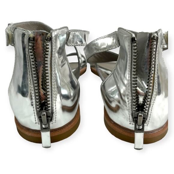 Eileen Fisher NEW CiCi Strappy Zip Leather Sandals Silver Mirror Metallic Sz 6.5 - Picture 5 of 9